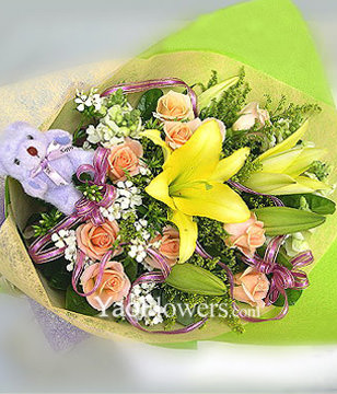 3 Lilium,9 roses and A bear