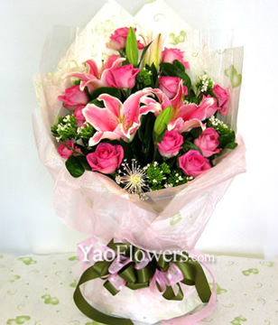 11 Peach roses with A class,3 Lilium