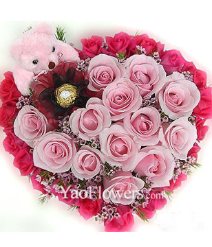 18 red roses,12 pink rose,hearted-shape