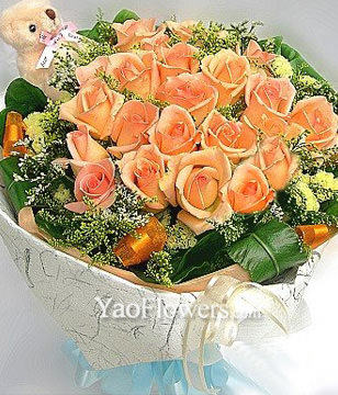 22 Champagne roses,A bear