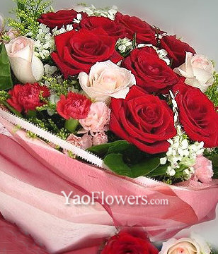 12 Red roses and 8 red carnations
