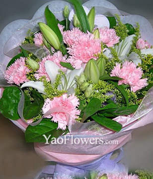 10 Pink carnations,5 lilium