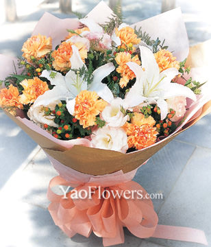 2 Lilium,10 Yellow carnations