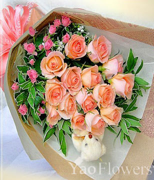 15 champagne roses,Bear