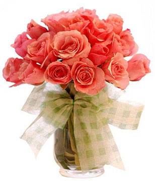 24 Peach Roses in a Vase