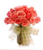 24 Peach Roses in a Vase