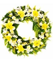 Wreath Of Orchids & Lilies In White 