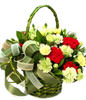 8 Red carnations,18 yellow carnations,green leaves,basket