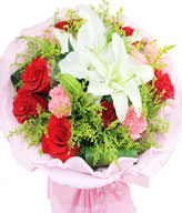 9 Red roses,9 Pink Carnations,1 white lily
