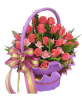 32 deep pink roses,18 light pink roses ,green leafy fullness