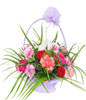 26 Mixed Carnation,1 white lily,Green leaves,Basket