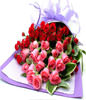 Mixed Roses Bouquet,Red roses 15, Pink roses 18, few green leaves 