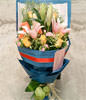 Lily,6 champagne roses, 5 pink roses , multi- D , crystal grass dotted