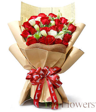 19 red roses, the white dragon gallbladder right amount, the snow-on-the-mountain euphorbia (or replaces with gardenia leaf) matches