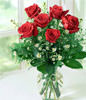 6 Red roses,Vase included