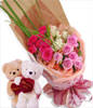 7 white roses, 7 pink roses  , 7 red roses , two Bear