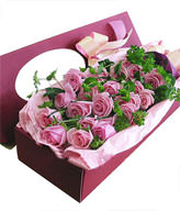 Amazing Purple Bouquet,20 lavender roses, bundle tied bouquet of pink crepe paper liner