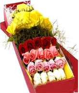 20 Mixed Roses,Green Leaves,Gift Box Included