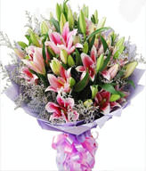 8 Pink Lilies,baby breath