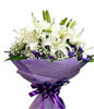 6 White Lilies, forget-me-not 