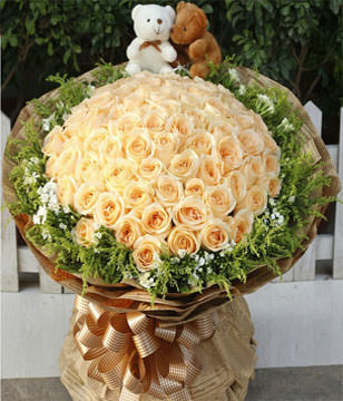 99 champagne roses gift box, Two cute bears
