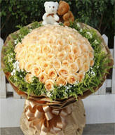 99 champagne roses gift box, Two cute bears