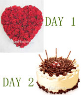 Two day delivery,Day 1,99 Red roses. Day 2,Cake