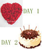 Two day delivery,Day 1,99 Red roses. Day 2,Cake