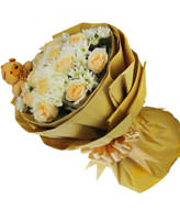 11 champagen roses?white daisies and a cute bear 