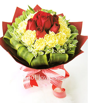 6 red roses,11 yellow Carnations