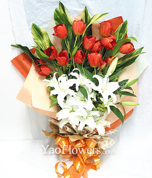 20 red tulip,6 white lilium
