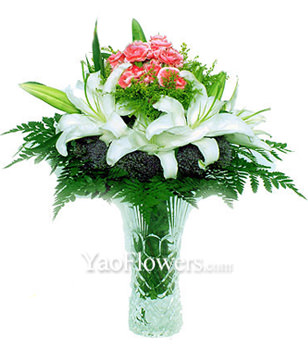 20 Pink carnations,4 white lilium
