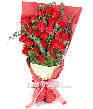 33 Red Roses with rich Eucalyptus