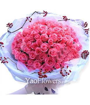 66 pink roses with top level