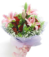 19 red roses,3 red Lilium