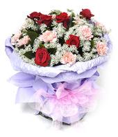 6 red roses,12 champagne carnation