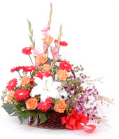 1 white lily,12 red daisies,8 orange roses
