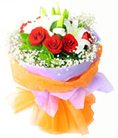 2 white lilium,9 red roses