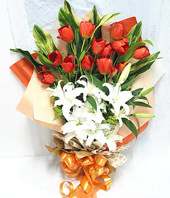 20 red tulip,6 white lilium