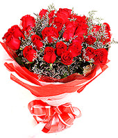 22 red roses,plenty of sea lavenders.