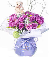 20 Purple roses,a lovely bear