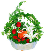 One Box of Chocolate,6 red roses,2 white lilium