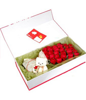 33 red roses, A plush bear