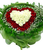 66 Roses,heart-shaped with Basket