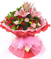 28 hot red and pink carnations hot pink lilies
