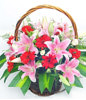 3 Pink lilium,12 daisies,6 white roses