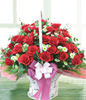 66 red roses, aster, with basket 
