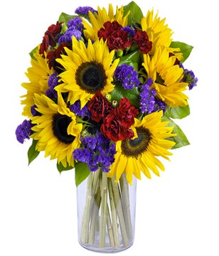 Bright sunflowers, Limonium (sea lavender) 