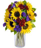 Bright sunflowers, Limonium (sea lavender) 