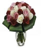 24 Roses:red, pink and white